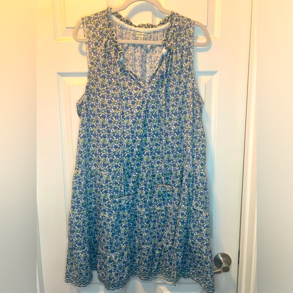 Max Studio White, Blue, Yellow and Green Swing Dress Size 1X